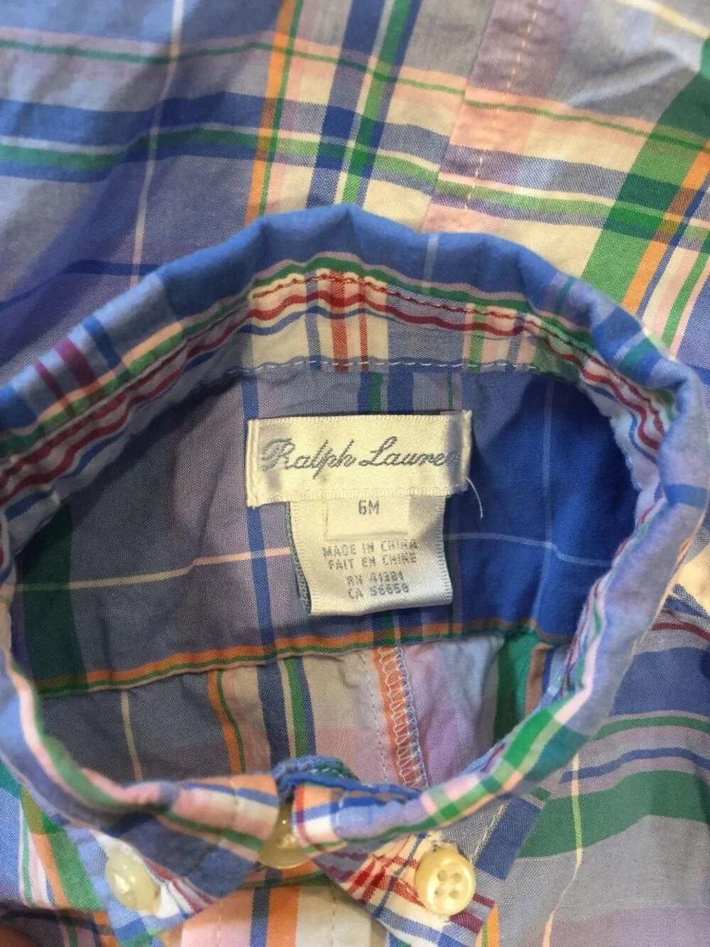 Ralph Lauren 6 Months Light Blue Plaid One Piece Romper